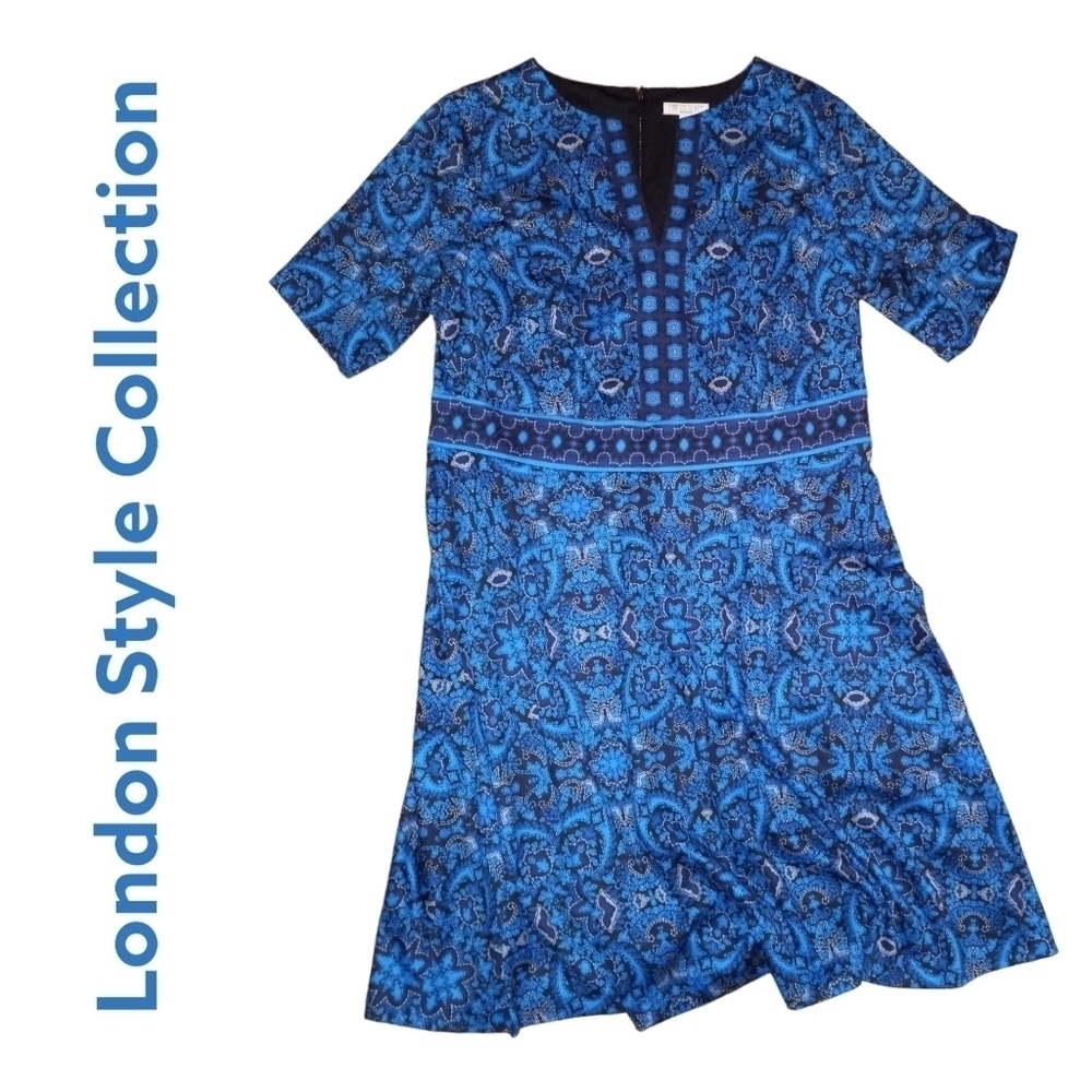 London Style Collection 14W V neck, Elbow sleeves Trim Waistband Fit & Flare